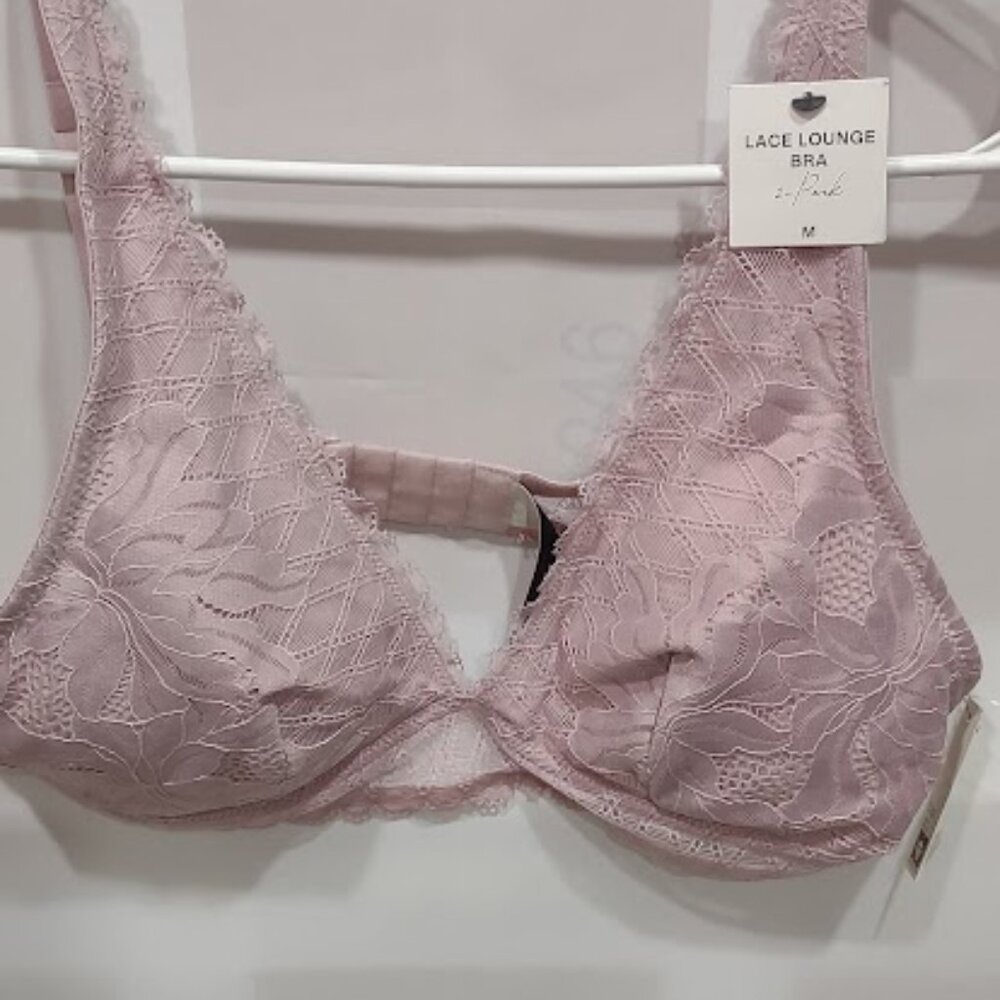 ANNE KLEIN LACE LOUNGE BRA NWT POWDER PINK REMOVABLE CUP ADJUSABLE STRAPS SIZE M